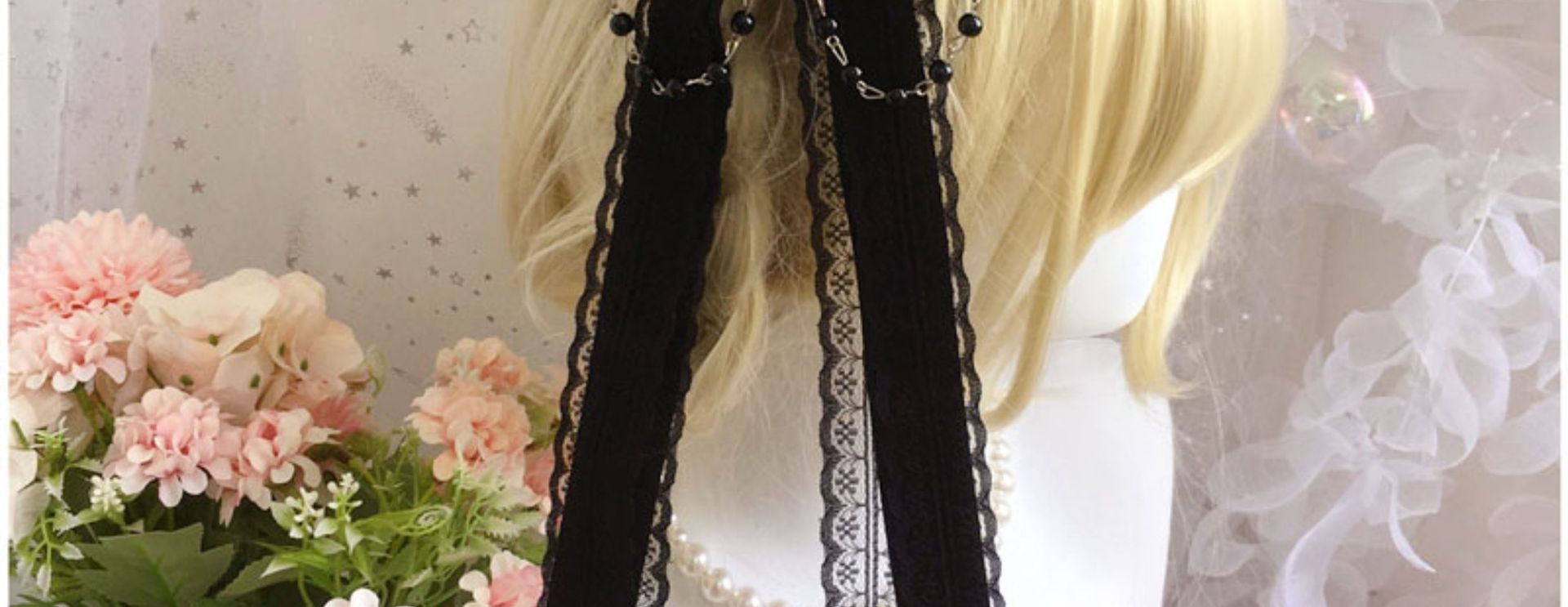 Subculture Lolita Girl Hair Clip Bow Ribbon Fairy Hair Accessory Lolita Bead Chain Hairpin Side Clip Top Clip