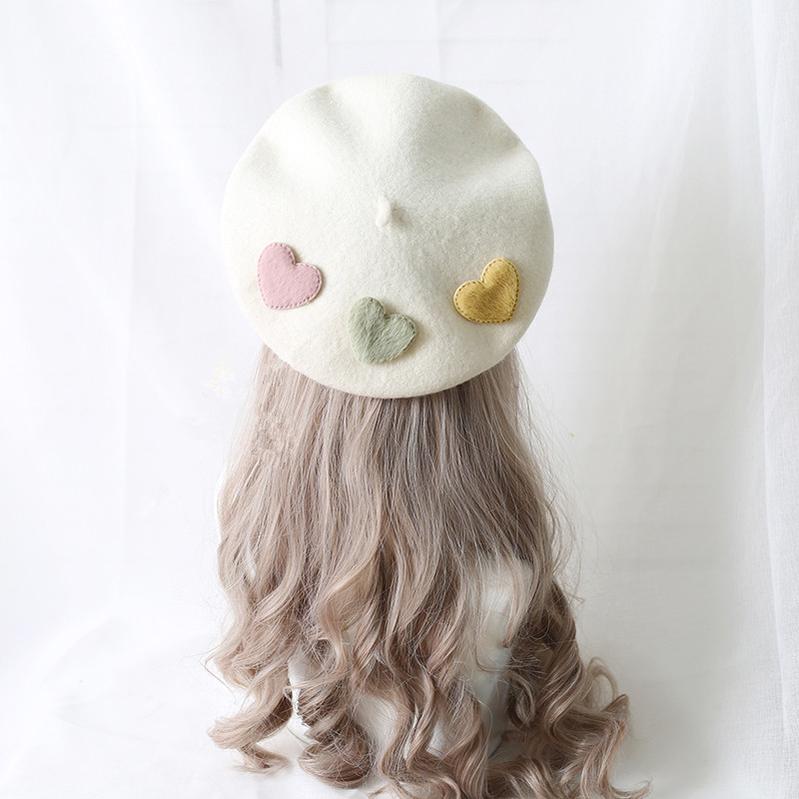 Xiaogui - Sweet Lolita Beret Loving Heart - Wool Hat Multicolor Headwear