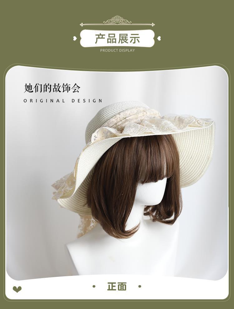 Lolita Straw Hat for Women Sun Hat Women Sun Protection Wide Brim Hat Summer Beach Lolita Girl Wide Brim Hat for Women Summer