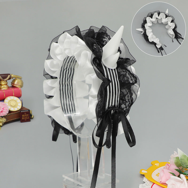 Subculture Gothic Style Demon Horn Headwear Y2K Lolita Dragon Horn Hair Accessory Yandere Dragon Horn Hairband