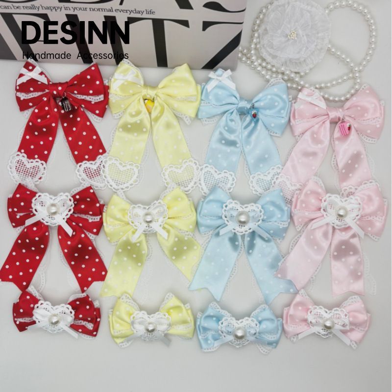 Handmade - Sweetheart Polka Dot - Crystal Lace Bow Brooch