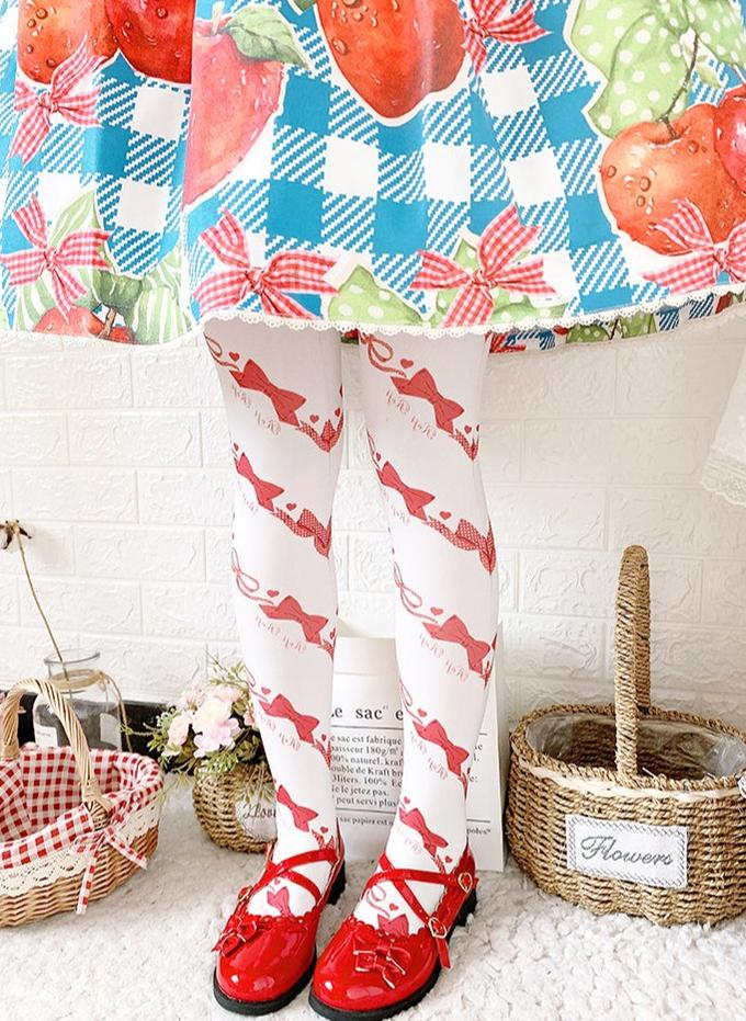 Roji Roji - Sweet Lolita Knee Stockings - Bow Print Socks