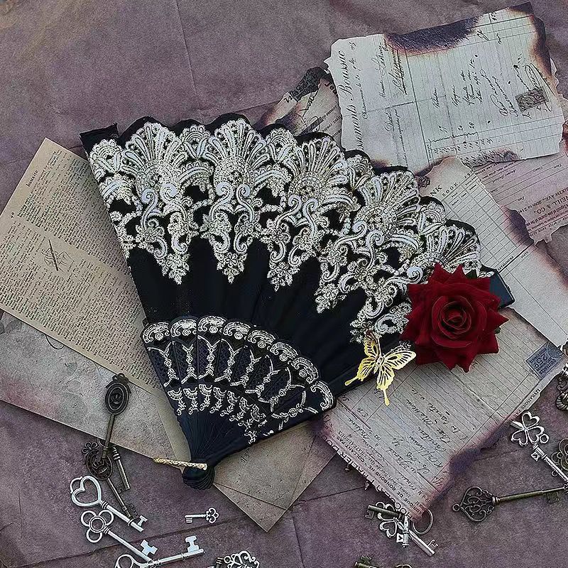 1st Anniversary - Rose Nocturne - Gothic Lace Folding Fan - product image 9