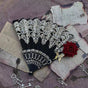 Black Gilded Butterfly Fan, Burgundy Rose, with Pendant