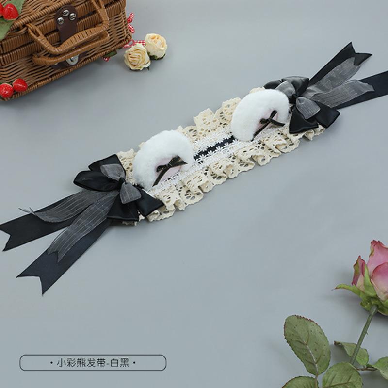 Handmade Sweet Lolita Teddy Bear Ear Headband with crown-style hair accessory, featuring plush teddy bear ears and decorative crown design.