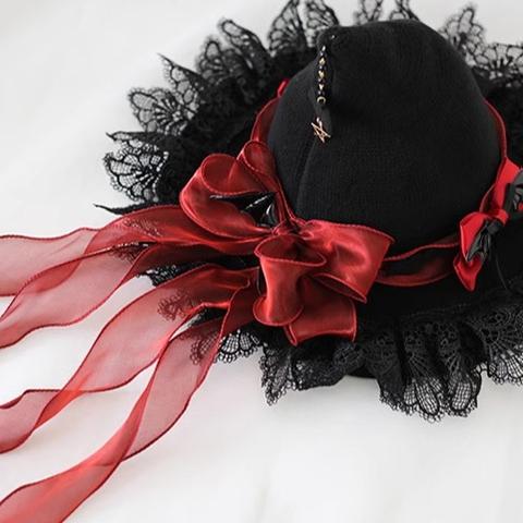 Xiaogui - Halloween Lolita Hat Devil Lace - Woolen Witch Hat Headwear