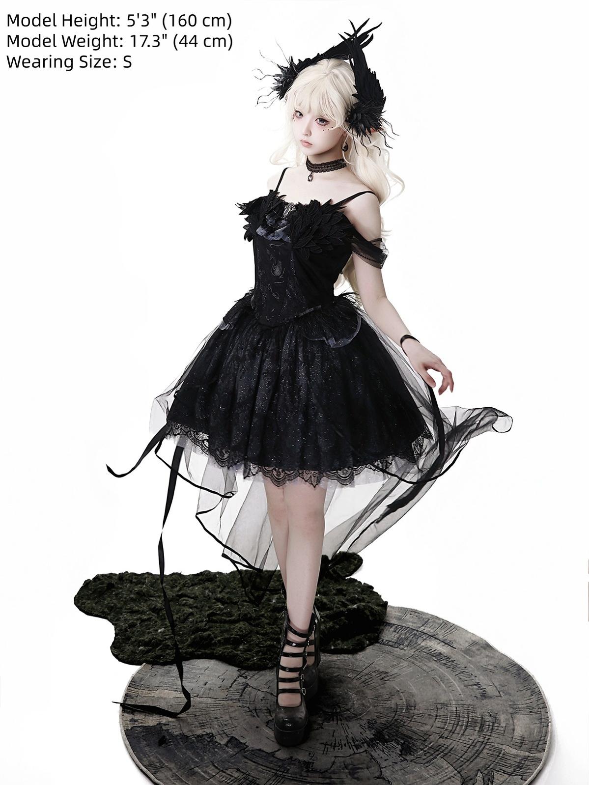 Your Princess - Star Swan Dream - Black Gothic Lolita JSK Dress, Swan Embroidery
