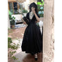 Black Long Dress - Short Sleeve / M