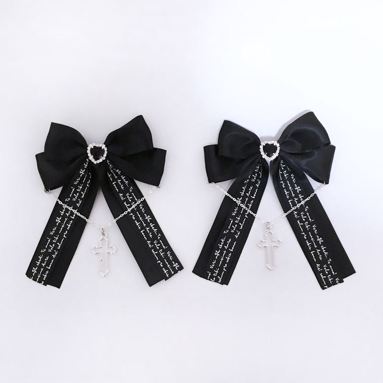 Independent Brand - Black Lace Bow Hair Accessory - Heart