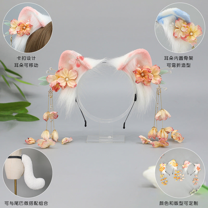 Chinese Style Tassel Cat Ear Headband Lolita Hanfu Beast Ear Cosplay Accessories Ancient Style Cat Ears Cat Tail Set