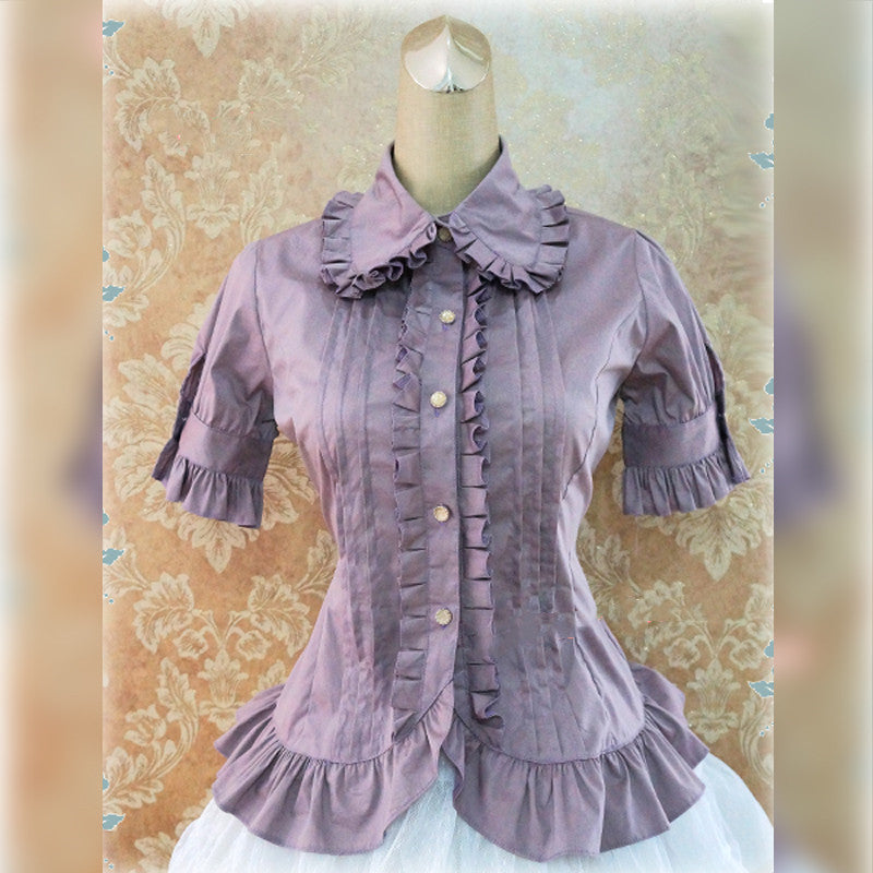 Multicolors Short Sleeve Cotton Lolita Blouse S purple gray