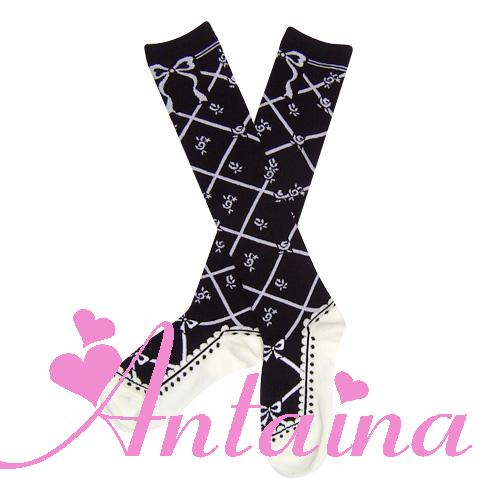 Antaina - Sweet Cotton Lolita Socks Black - White Pink Socks