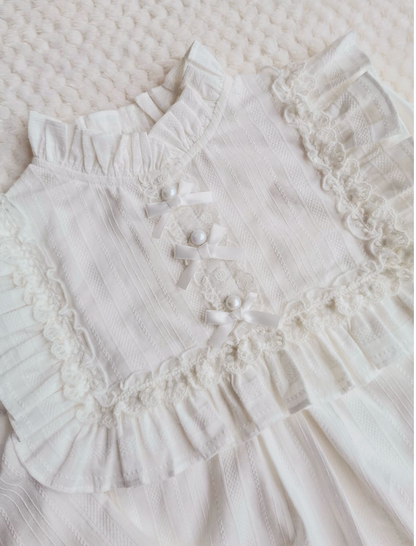 Yilia - Cotton Lolita Lace Long Sleeve - White Blouse Innerwear
