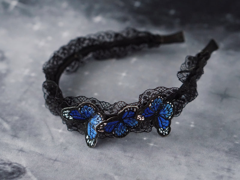 Handmade - Lace Butterfly Headband - Dark gothic Lolita lace