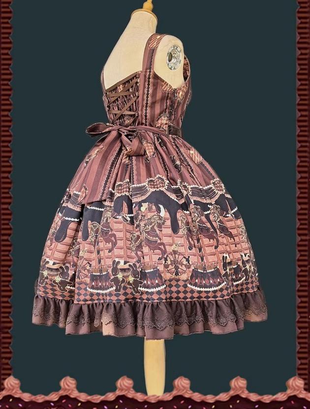 Infanta - Chocolate Carousel - Peter Pan Collar Old School Lolita JSK Dress, Carousel Print