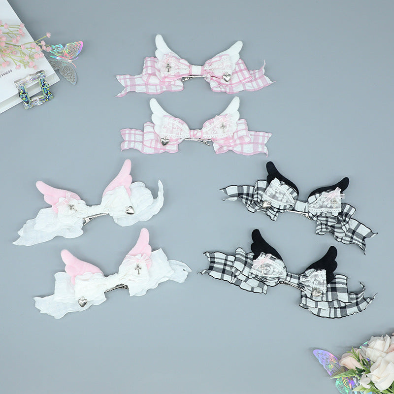 Subculture Bow Hair Clip - Handmade Wings Girls Double Ponytail Clip - Lolita Fetch