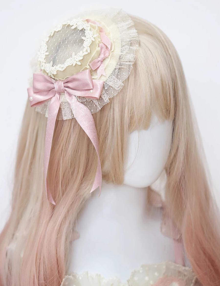 Her Vintage Society - Satin Pink Ballet - Hair Accessories and Flat Hat with Hand-Rolled Roses - option image