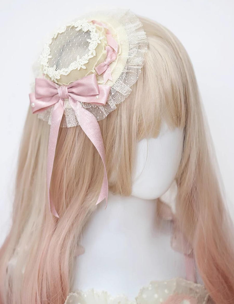 Her Vintage Society - Satin Pink Ballet - Hair Accessories and Flat Hat with Hand-Rolled Roses - option image