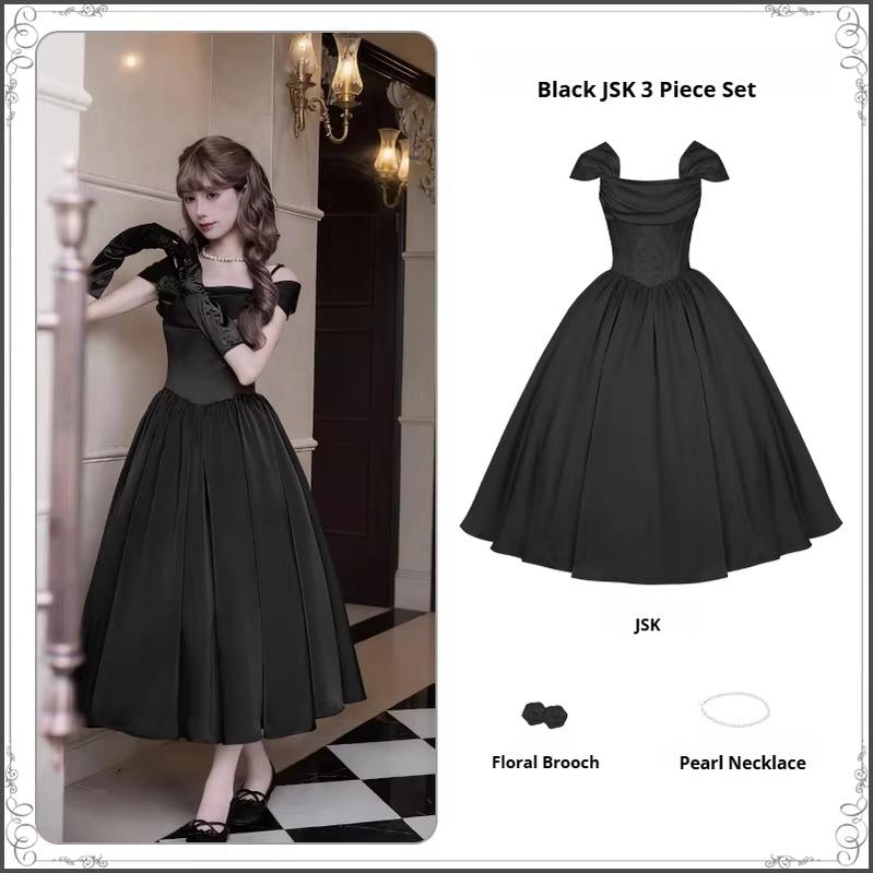 For Beloved - Classic Lolita Satin JSK Dress Set, Fishbone Waist (L M S) 45039:835290