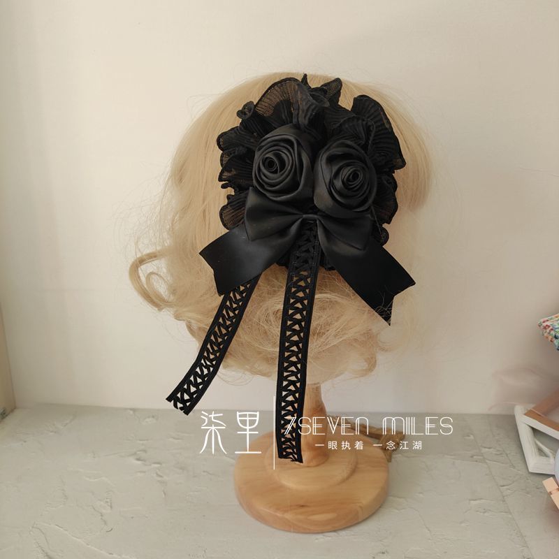 Qili Nightfall Handmade Elegant Retro Black Flower Headband - Lolita Black Hair Accessory