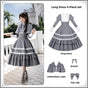 Langes Kleid + Brosche + Umhang mit Stickerei + Haarspange / S