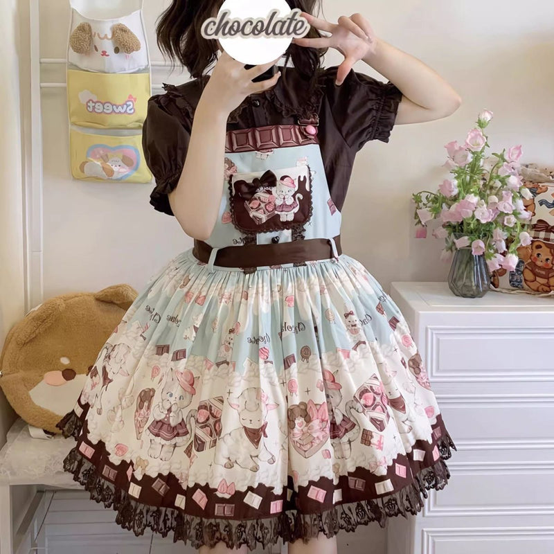 Soft Chocolate Peter Pan Collar Lolita Blouse - coffee brown, pink and apricot colour options