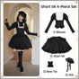 Kurzes SK 4-teiliges Set (Bluse + kurzer Rock + Fliege + Hut) / S
