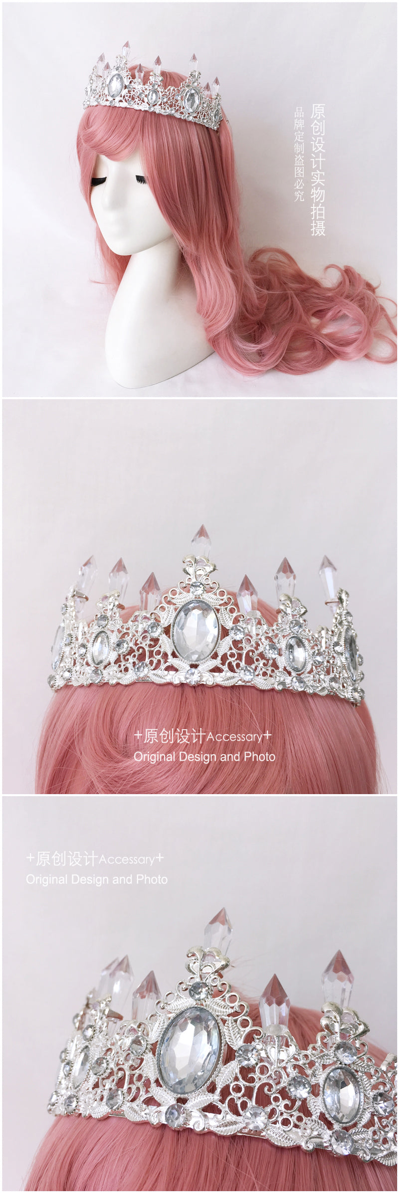Lolita Girl Crown headdress with pearls, butterflies, and rhinestones, featuring a European court retro style by LolitaFetch.