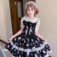 Coffee Rabbit Shell Bubble Letter Lolita JSK Set - S / Black - 7-Piece Set + Train