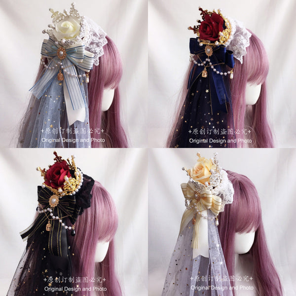 Christmas Lolita Crown Handmade Headpiece Gorgeous Hanamaru Shirayukihime Tea Party Lolita Hair Accessory Elegant Flower Bride - Lolita Fetch