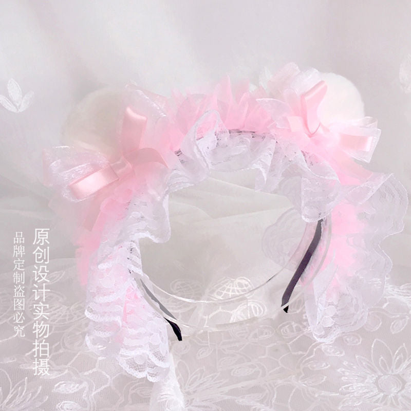 Lolita Hair Accessories Blue Original Cute Bow Bear Ear Kc Headband 2022 New Japanese Lolita Hair Accessories