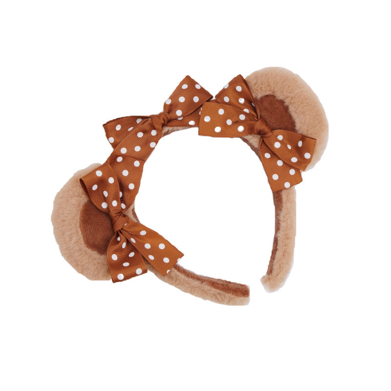 Original Handmade Bear Ear Bowknot Plush Headband Lolita Brown Japanese Korean Style