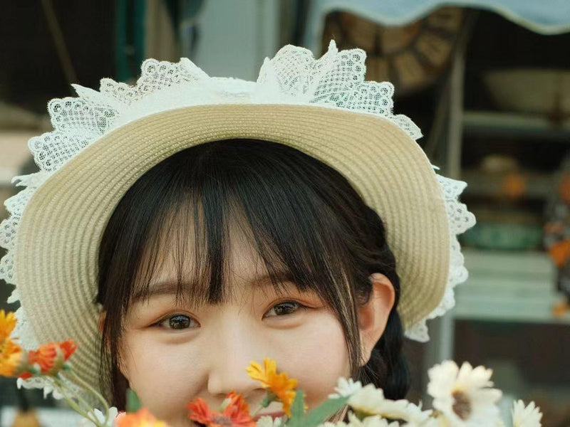 Mori Straw Sun Hat Bow and Flower Trim