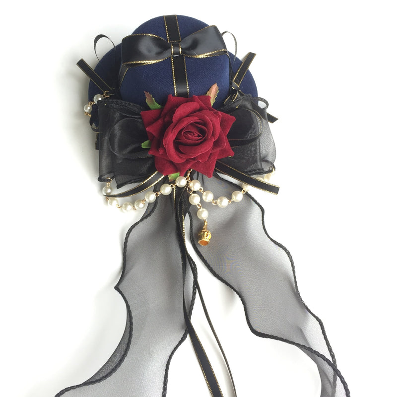 Lolita Hat Small Item Handmade Gothic Versatile Lolita Cyan Burgundy Flower Pill Crown Headwear