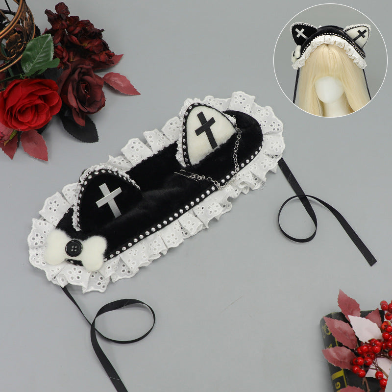 Dark Gothic Style Rivet Cat Ear Headband Metal Cross Cat Girl Hair Accessory Subculture Punk Cat Ear Headwear - Lolita Fetch