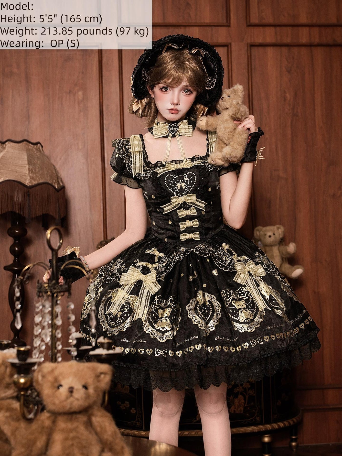 Alice Girl - Brown Sugar Bear - Old School Lolita OP & Halter Dress, Bear Print