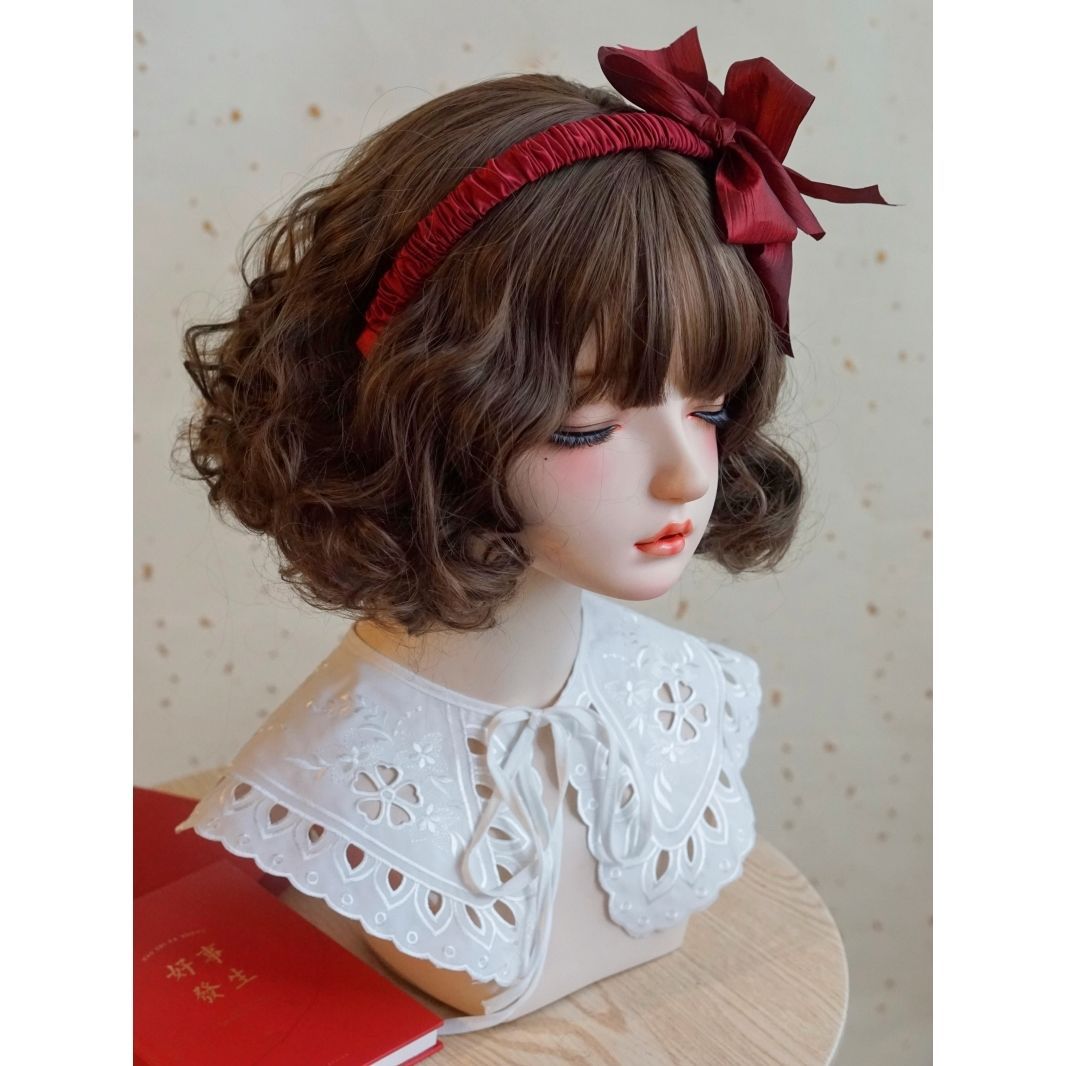 Original Handmade Bow Hairband Headband New Year Wine Red Lolita Ruched Headband