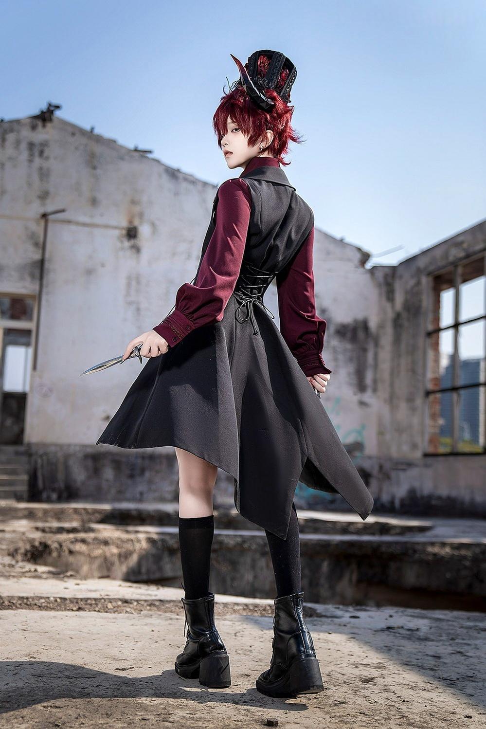 Princess Chronicles - Red and Black 4.0 - Ouji Lolita Long Vest & Red Blouse