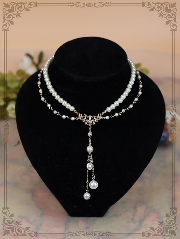 Rose of Sharon - Classic Artificial Pearl Necklace - Butterfly Pendant Neckwear