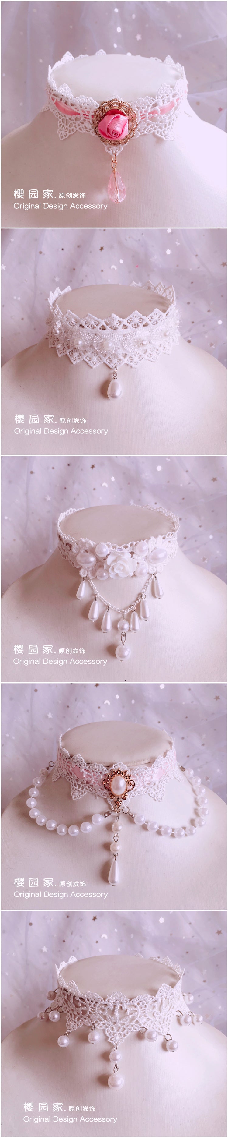 Soft Girl Lace Princess Lolita Pearl Necklace Choker Pearl Choker Collarbone Chain