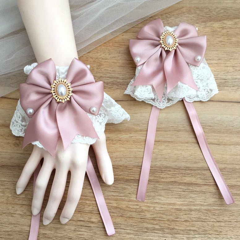 Chuxing Original Lolita Natural Color Lace Sleeve Women Summer Bowknot Wristband Cute Large Lace Sweet