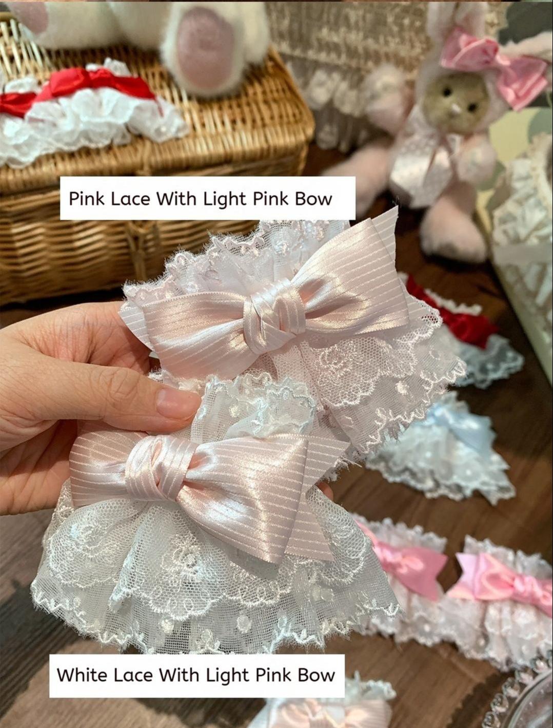 Roji Roji - Sweet Lolita Lace Bow Cuffs - Elastic Wrist Hand Accessory