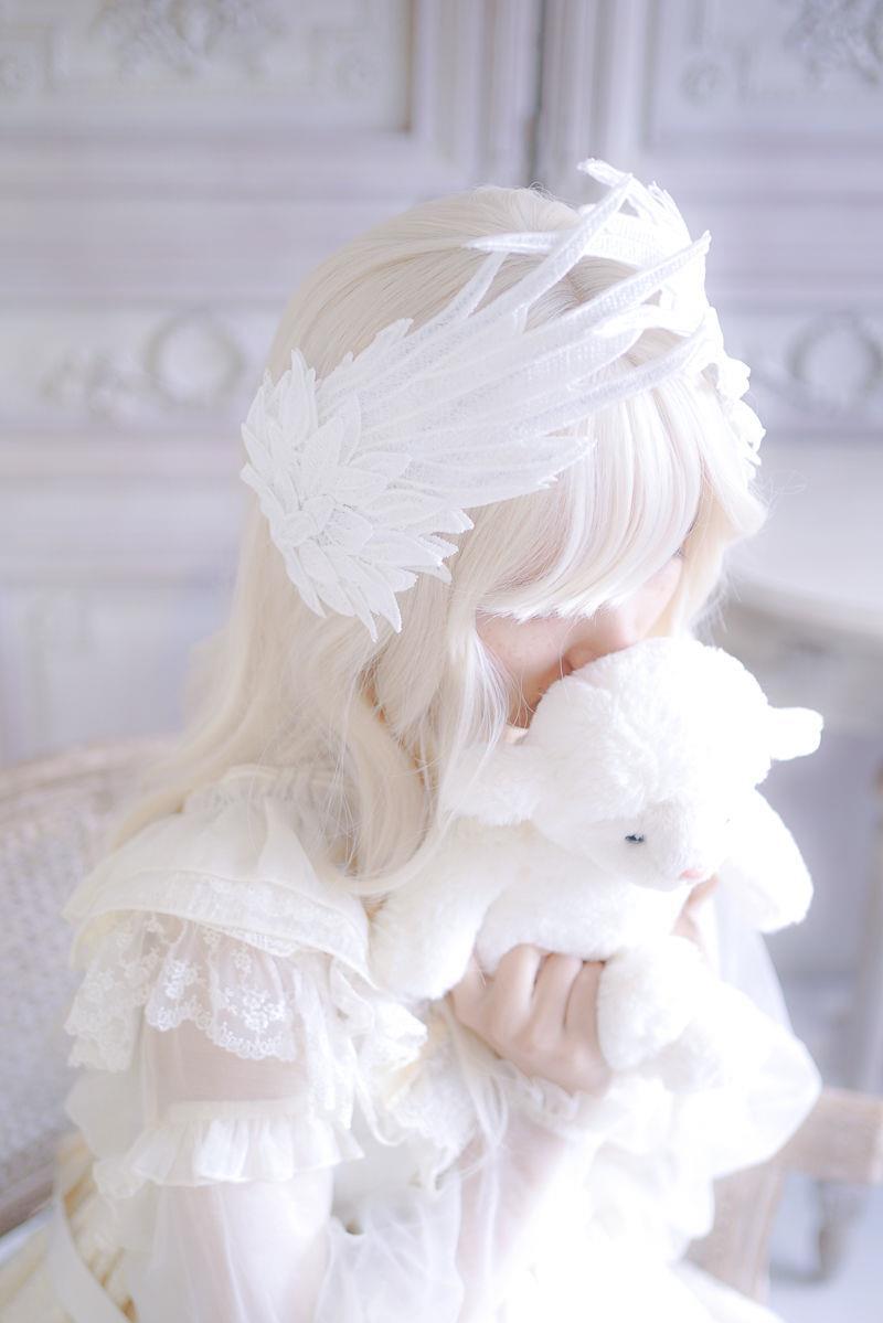 Original Design Angel Wings Lolita Feather Black and White Two-tone Embroidered Hair Clip Styling - Lolita Fetch
