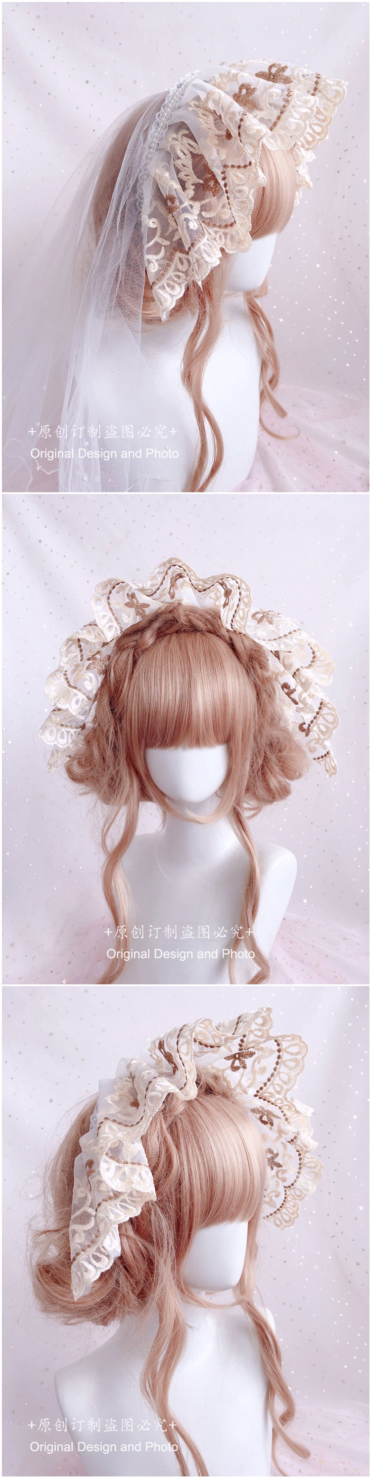 Victorian Lolita Bonnet Hat Wedding Tea Party Lolita BB Hat Classical Bnt Headwear KC Hairband