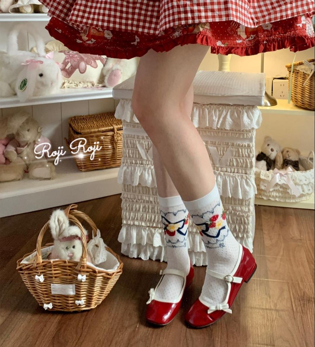Roji Roji - Sweet Lolita Socks, Strawberry Print - Socks