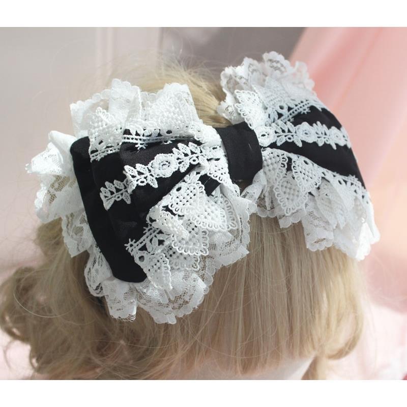 Christmas Lolita Girl Soft Heart KC Headwear Hair Accessories Lolita Lace Three-Layer Bow Hairband