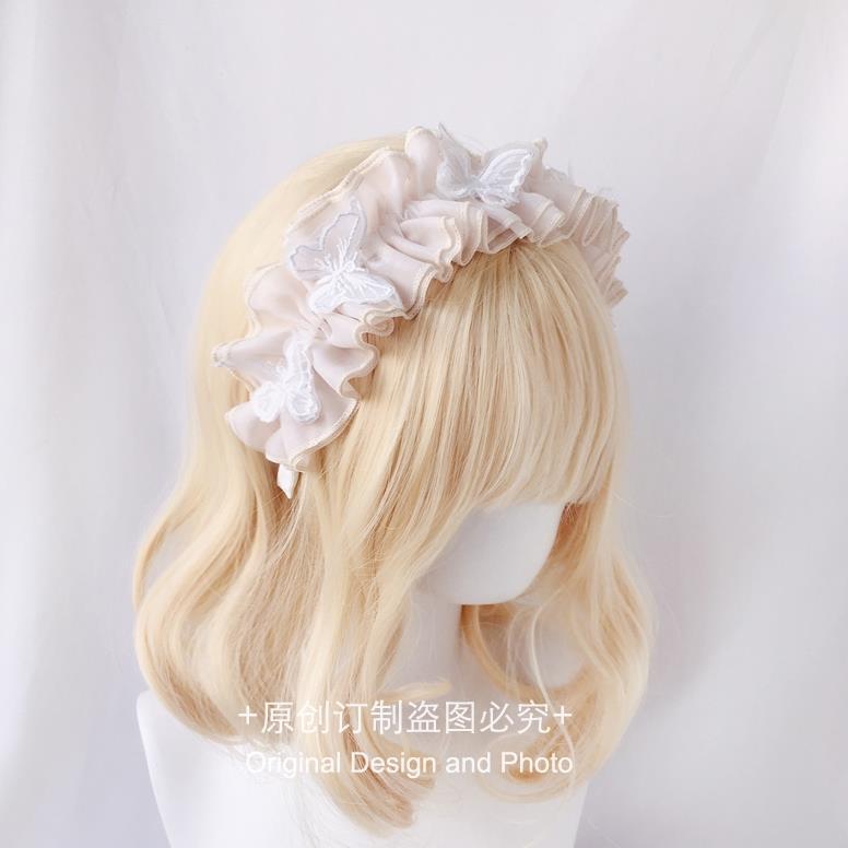 Handmade [Dark Elf] Butterfly Headband Gothic Lolita Natural Color Lace Headband Fairy Style
