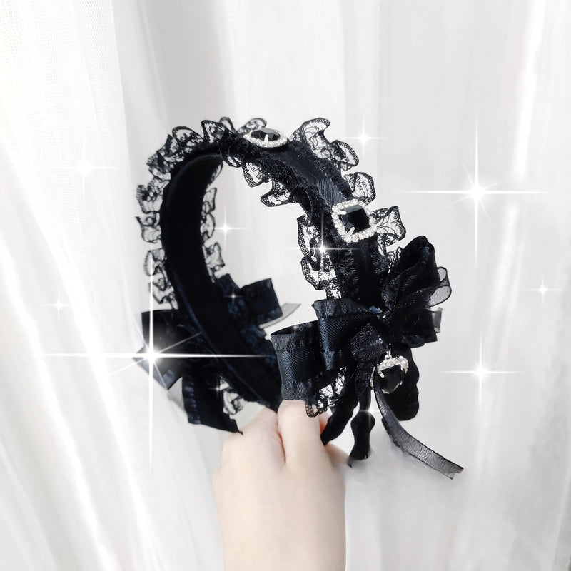 Independent Brand - Heart Rhinestone Lace Bow Headband - Hea