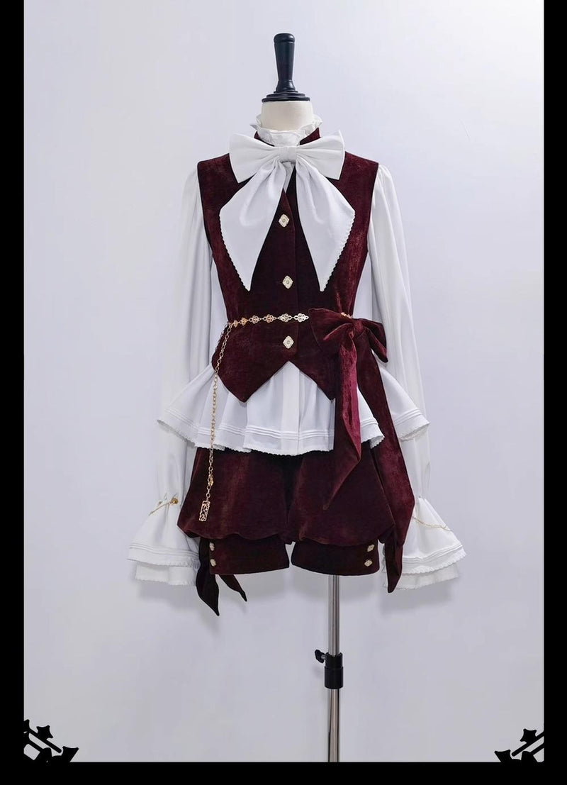 Hunting Rabbit - Vintage Red Ouji Suit With Bunny Ear Hooded Jacket Vest only XS