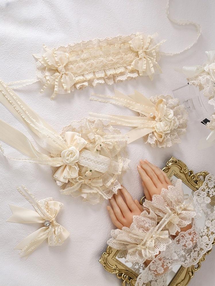 Xiaogui - Lace Lolita Headdress Set With - Bow/Ruffle Details Headwear